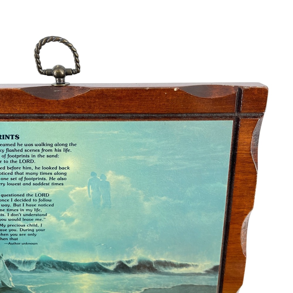Vintage Dicksons Footprints in the Sand Wood Wall Plaque Poem Oil Painting Look - Picture 5 of 11